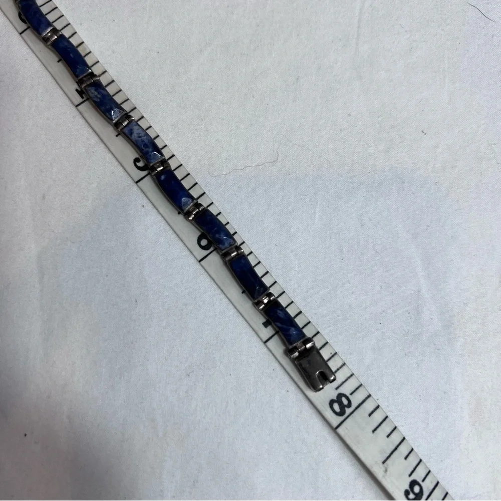 Vintage Taxco Mexico blue sodalite sterling silver bracelet 71/4”